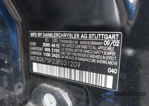 2003 Mercedes-Benz Sl 500 z USA, uszkodzony, nr VIN WDBSK75F23F031209